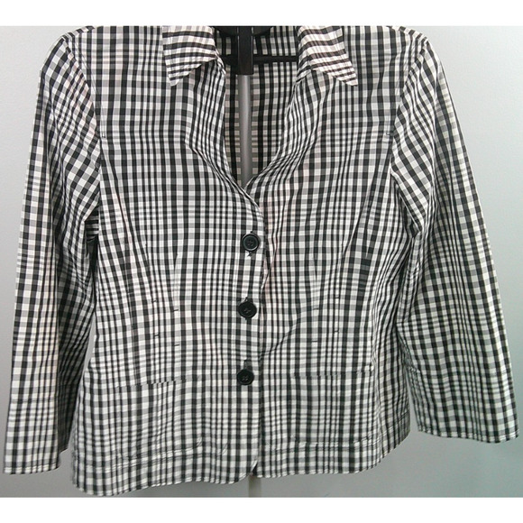 Jones New York Black and White Checkered Button-Down Blazer Jacket Women's 14 - Picture 3 of 7